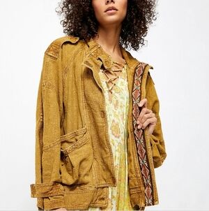 Free People Jayde Safari Bomber Utility Jacket Women's Large tan boho festival